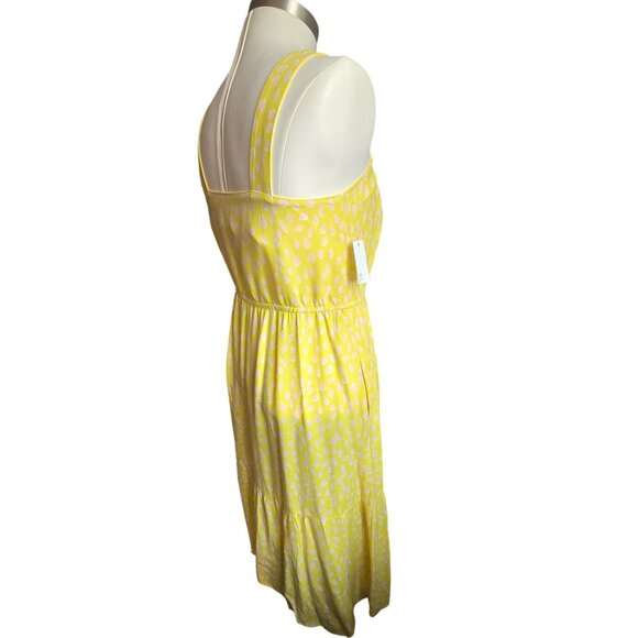 Yellow Sleeveless Maxi Dress With Pink Leaf Print & Elastic Waist Size M jj3742 - Picture 7 of 12